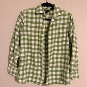 Lands' End 100% Cotton Layering Green and White Checkered Shirt